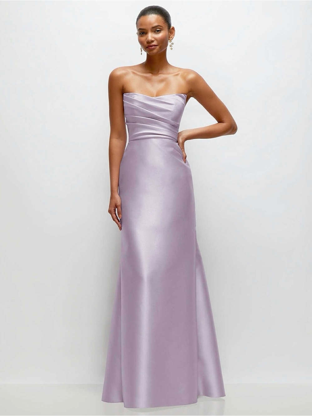 Strapless Satin Evening Gown in Lilac Haze